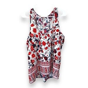 Large Red White Blue Floral Sleeveless Lightweight Lightweight  Blouse